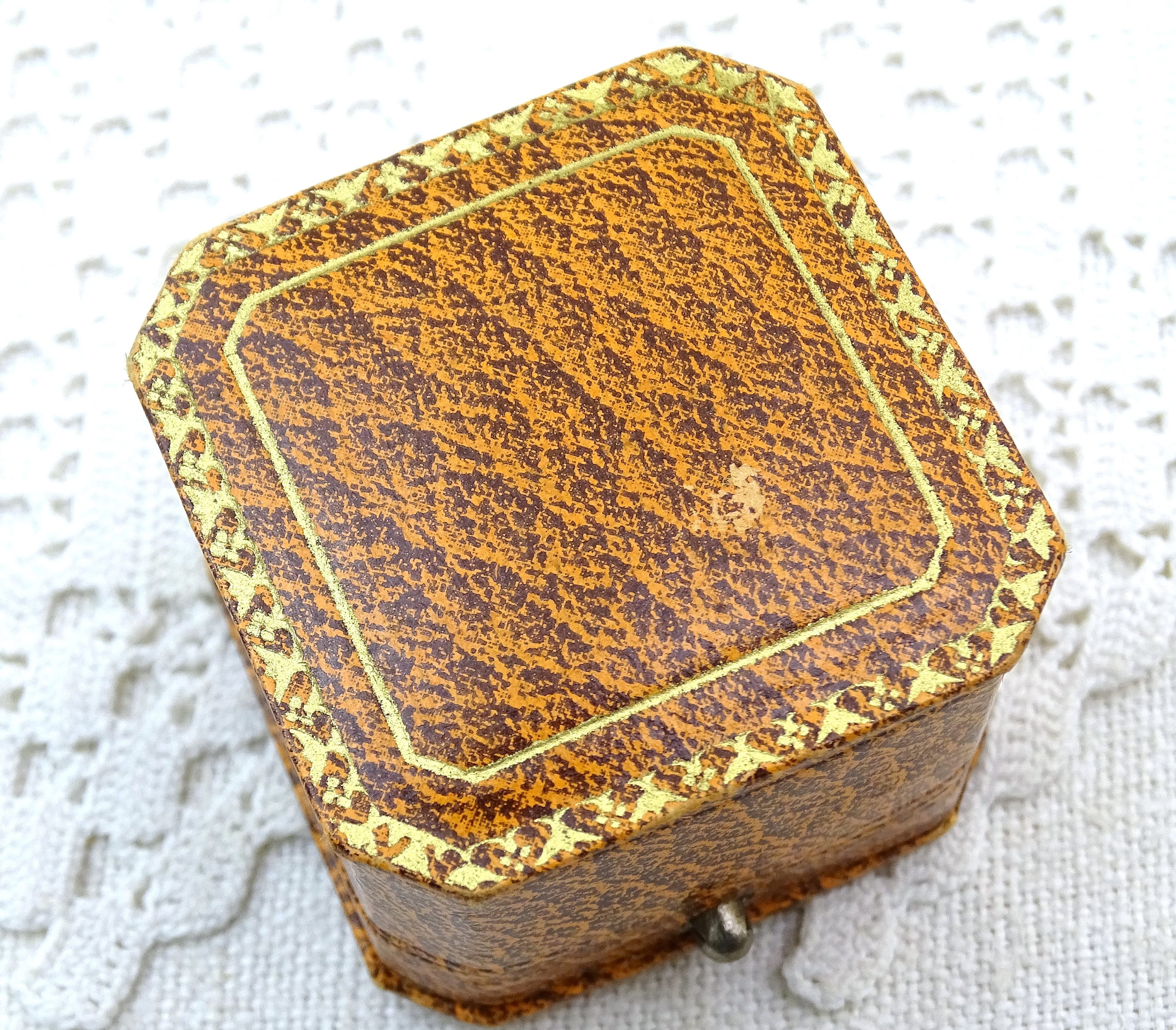 Vintage French Leather Covered Ring Box with Velvet and Satin Lining