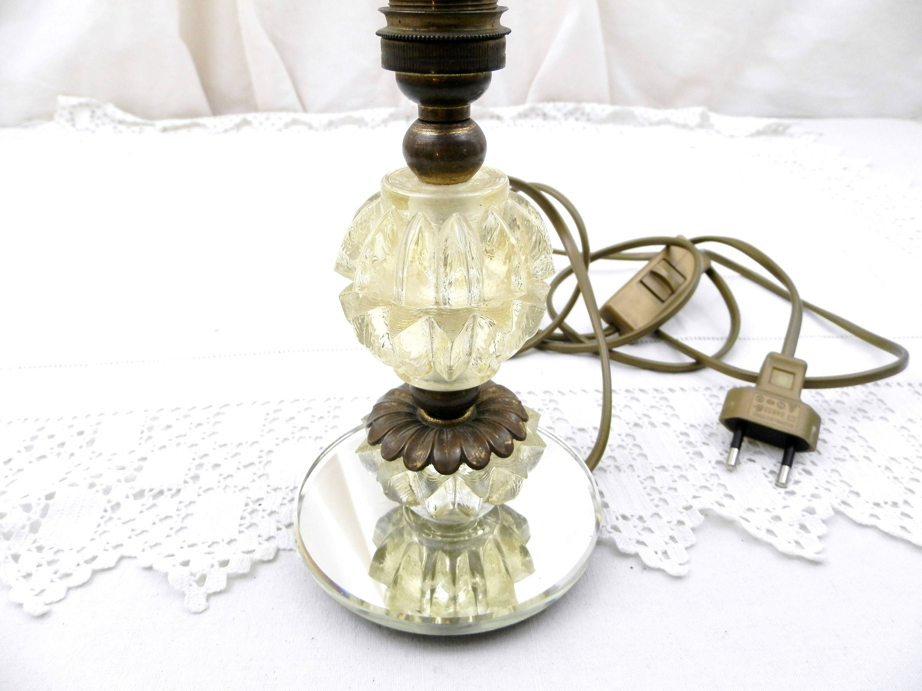 Vintage Table Lamp Base Made of Glass, Brass and Mirror, Mid Century Lighting, Retro Interior