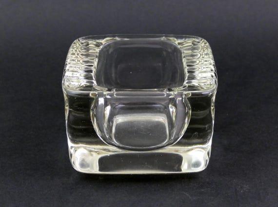 Vintage Heavy Clear Glass Ashtray, Mid Century Modern Square Ashtray, Thick Crystal Glass, Modernist Smoking Accessory, Desk Decor