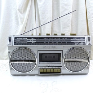 Vintage 1980s Sharp GF 4343H Boombox Ghetto Blaster Radio Cassette Player, Retro 80 Portable Music Audio Center, Boom Box Music Prop Decor