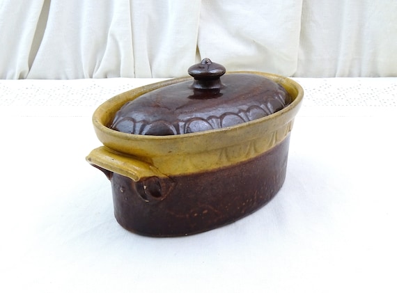 Antique Traditional French Stoneware Pottery Tureen Terrine  Paté Dish, Vintage Country Cottage Farmhouse Cooking Kitchen Decor France