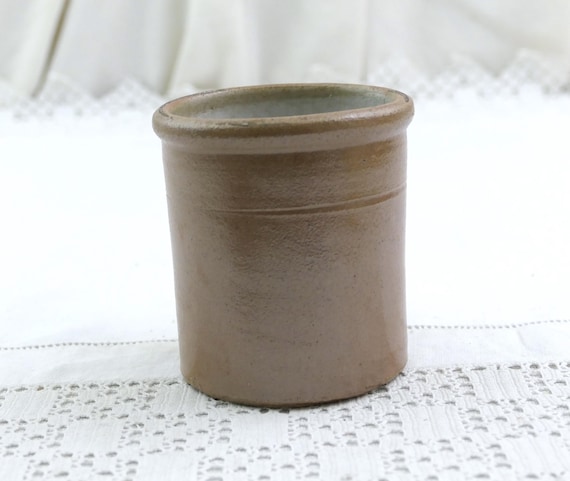 Small Antique French Brown Salt Glaze Earthenware Crock Pot, Pottery Kitchen Storage Jar France, Country Brocante Farmhouse, Desk Tidy