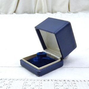 Scatola porta-anello vintage in pelle blu francese con fodera in raso di velluto bianco, custodia per presentazione gioielli retrò, proposta di matrimonio e fidanzamento