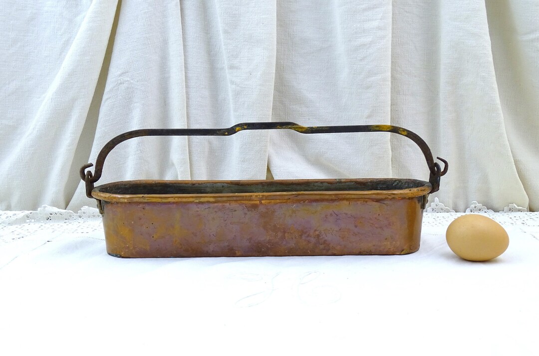 Small French Antique Copper Fish Kettle Apprentice Piece, Vintage Toy