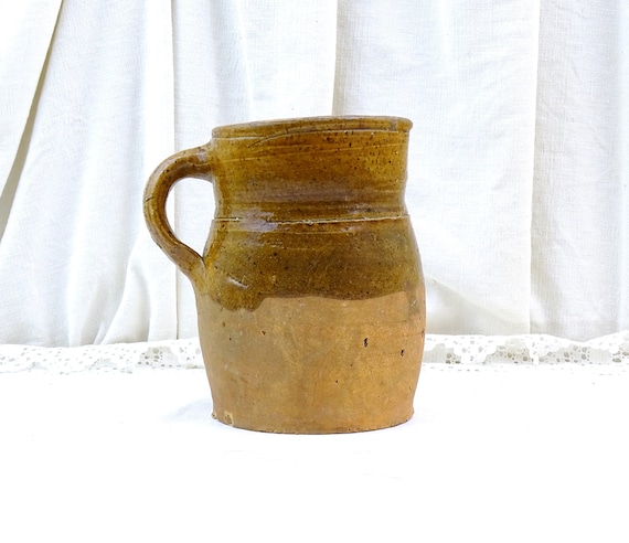 Antique French Primitive Pottery Cider Pitcher from Normandy, Retro Country Farmhouse Earthenware Clay Water Jug Rural France, Cottage Decor