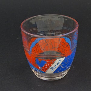 Vintage French Clear Glass Souvenir Drinking Tumbler from Paris by Duralex in Red White and Blue, Retro Beaker from France Holiday Gift