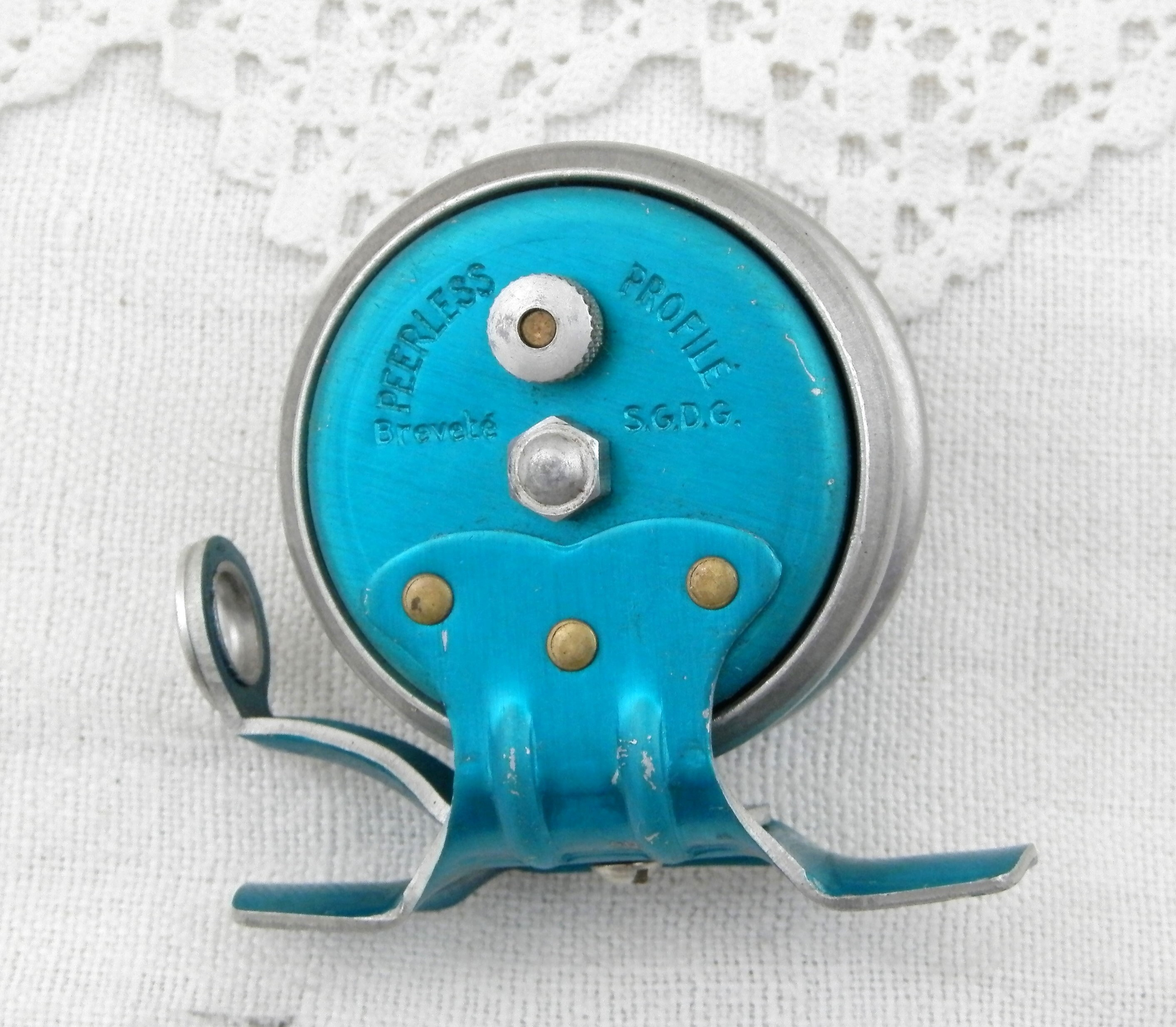 3 Vintage French Child's Blue Anodized Metal Different Sized Fishing