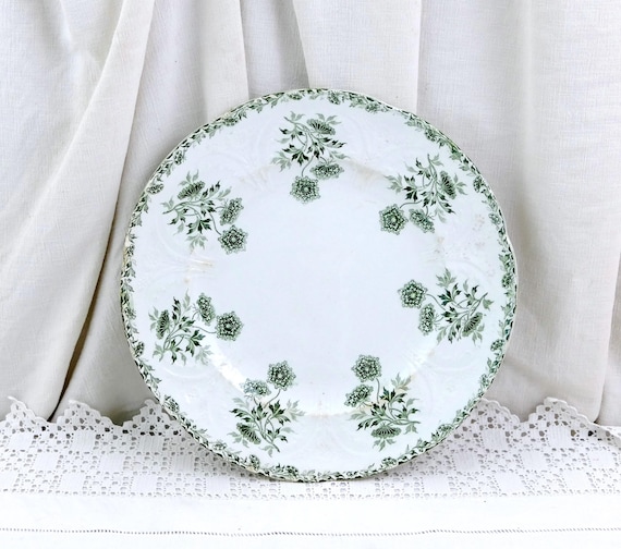 Antique French Ironstoneware Plate by St Amand with Art Nouveau Flower Pattern in Teal Blue Model Moscou, Ironstone Style Crockery France