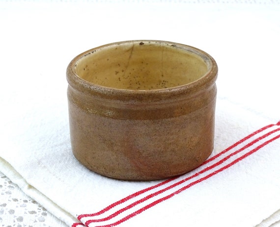 Antique French Salt Glazed Earthenware Rillettes Pot, Retro Country Farmhouse Pottery Container from France, Vintage Desk Tidy Pen Holder