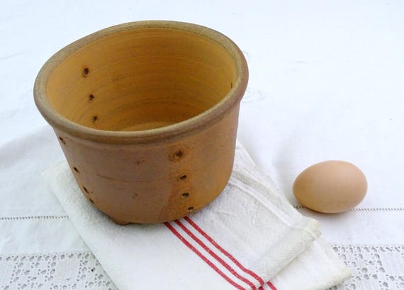 Large Antique French Pottery Cheese Strainer Mold from Western France, Vintage Rural Rustic Primitive Faisselle Drainer, Old Country Dairy