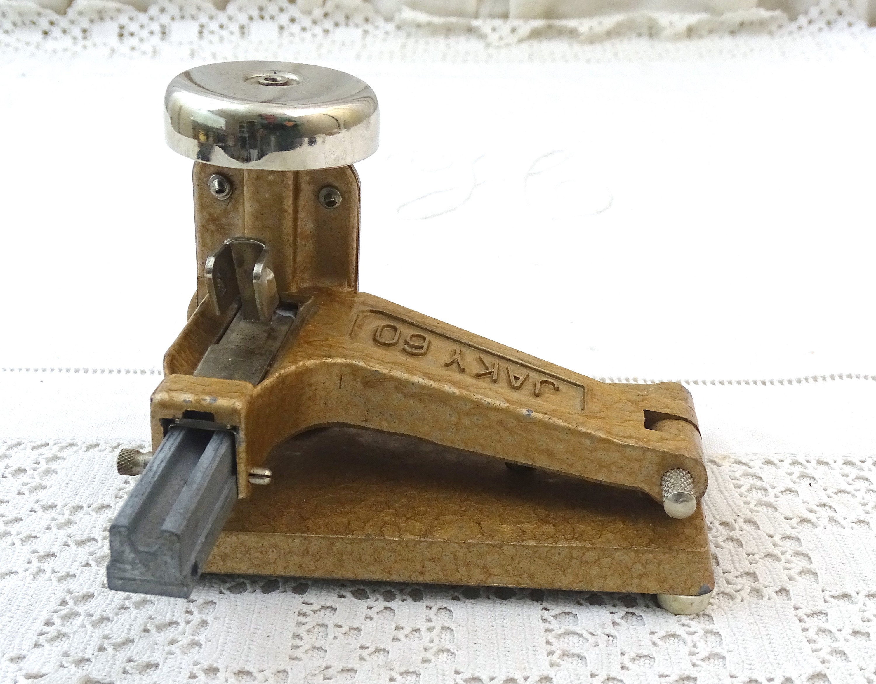 Vintage French Working Mid Century Industrial Metal Hand Stapler Jaky
