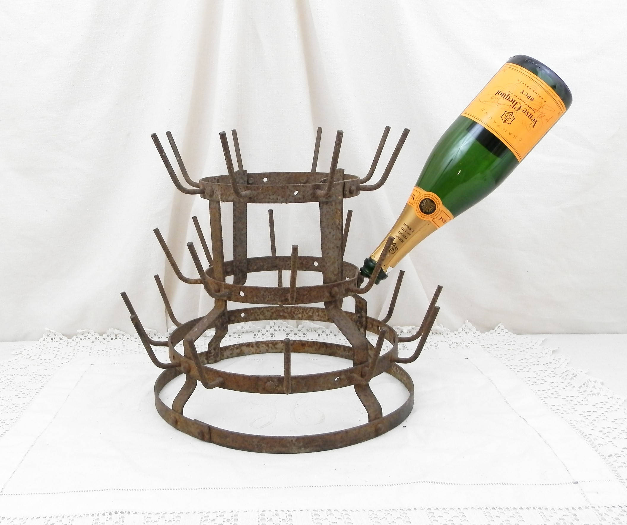 Small Antique French Wine Bottle Drying Rack Holder for 28