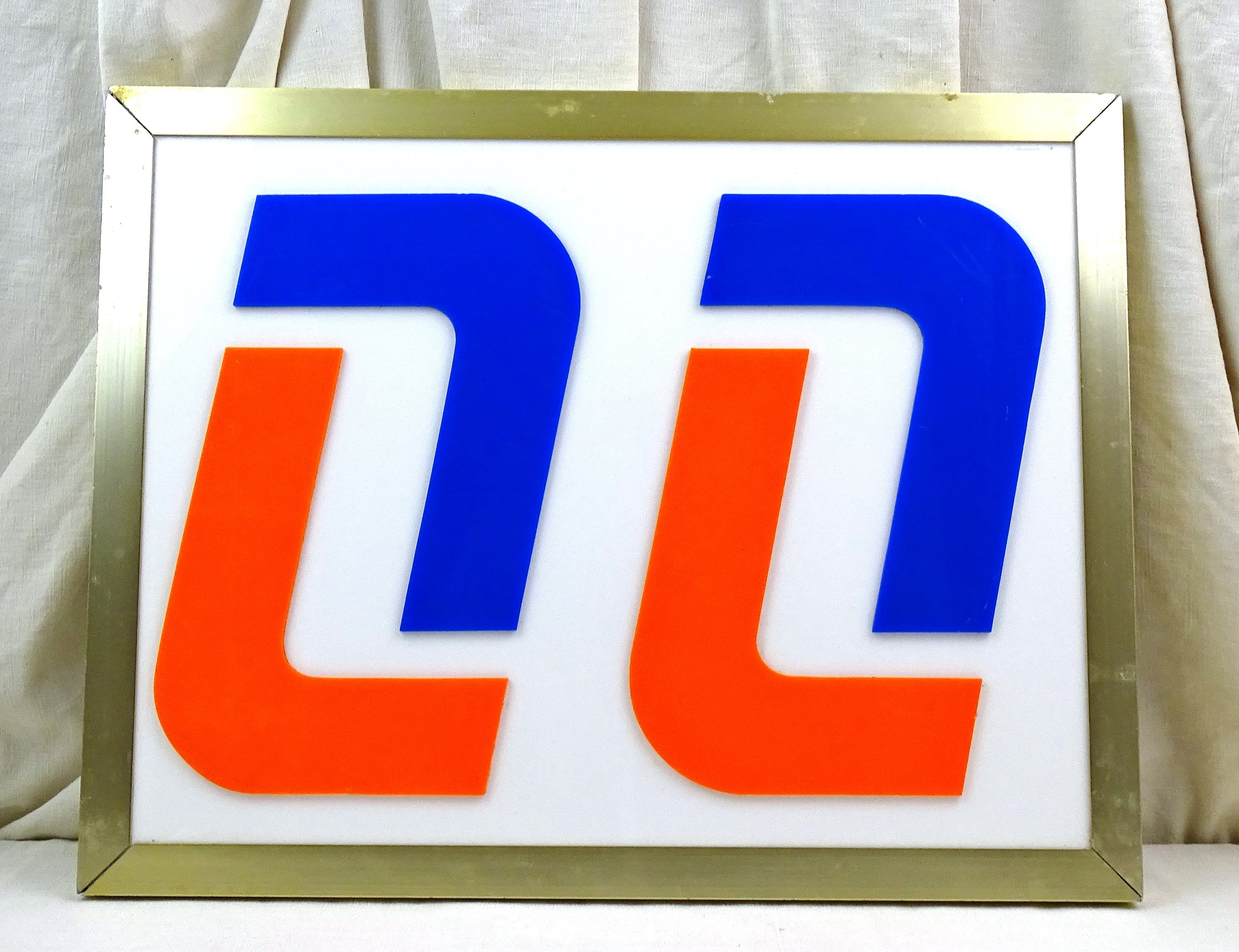 Vintage 1970s / 1980s French White Perspex Plastic Sign with Orange and