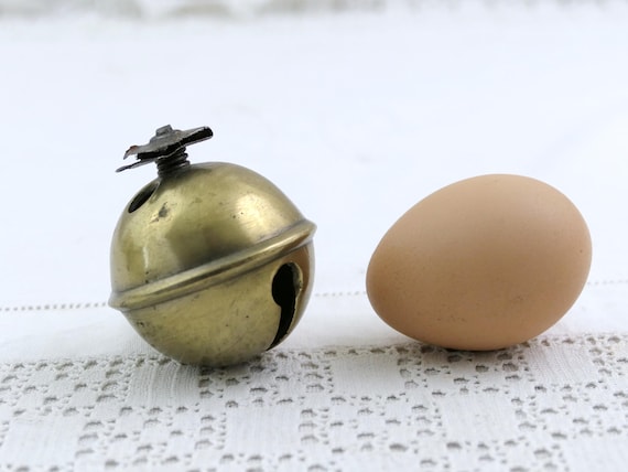 Antique French Large Brass Farm Horse Bell, Retro Round Metal Sleigh Bell from France, Vintage Collectible Chime, Old Style Jingle Bell