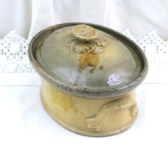 Antique Traditional French Oval Stoneware Pottery Tureen /Terrine / Paté Dish, Vintage Country Cottage Farmhouse Kitchenware from France