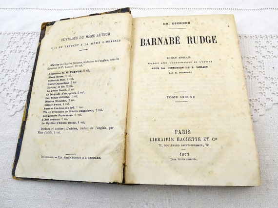 Antique French 1877 Version of Charles Dickens Barnaby Rudge Volume 2 Published by Librairie Hachette Paris, Vintage Book France, Barnabé