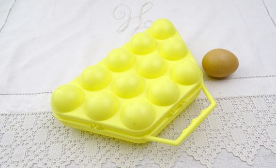 Vintage French Yellow Reusable Plastic Egg Boxes, Retro Shopping Market Accessory from France, Mid Century Kitchen Decor, Eco Friendly