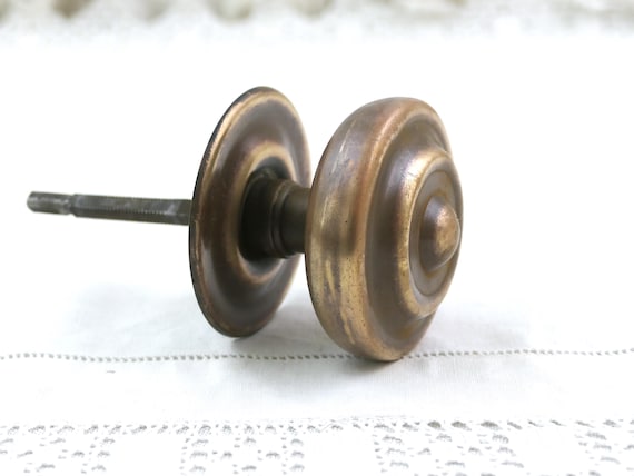Round Antique French Brass Door Knob, Vintage Furniture Push Pull Handle made of Metal from France, Primitive Old Style Furniture Item