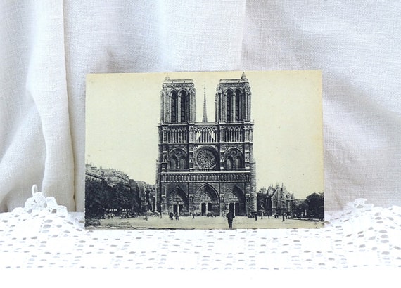 French Unused Black and White Postcard Notre Dame de Paris, Vintage Image Monument of Parisian Capital of France, Retro Picture Cathedral