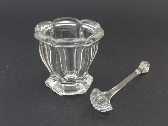 Vintage French Baccarat Harcourt Missouri Clear Crystal Glass Mustard Jar with Serving Spoon,  Glassware Tableware France, Chateau Chic