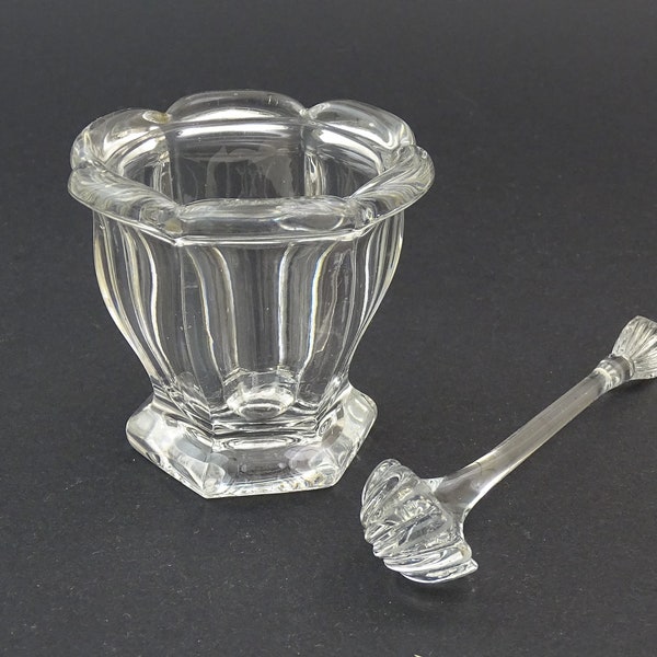 Vintage French Baccarat Harcourt Missouri Clear Crystal Glass Mustard Jar with Serving Spoon,  Glassware Tableware France, Chateau Chic