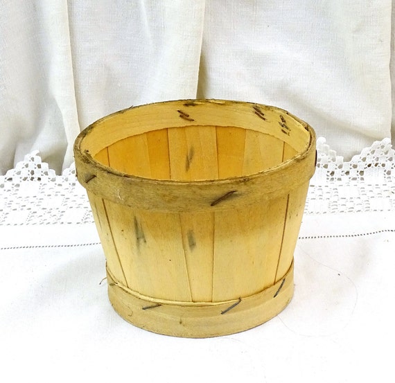 2 Small Round Vintage French Wooden Butter Basket made of Woven Wooden Slats, Retro Normandy Diary Container, Oyster Basket Style Bucket