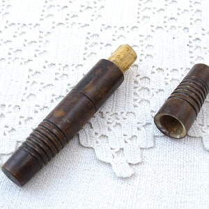 Antique French Turned Wooden Needle Case in Stained Wood, Vintage Treen Wood Sewing Accessory from France, Craft Storage Box / Container