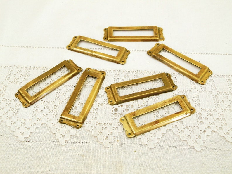 7 Antique French Brass Filing Cabinet Label Holders Vintage Etsy