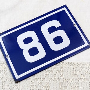 Vintage French Porcelain Enameled Metal House Sign in Blue and White Number 86 / 98, Enamelware Street Home France, Traditional Address Sign image 2