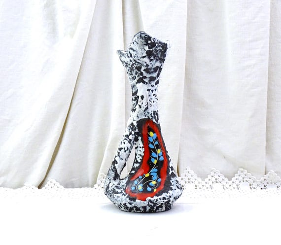 Vintage Mid Century Italian Fat Lava Style Ceramic Vase in Black and White with Smarino by Augusto Giulianelli, Retro 1960s Studio Pottery