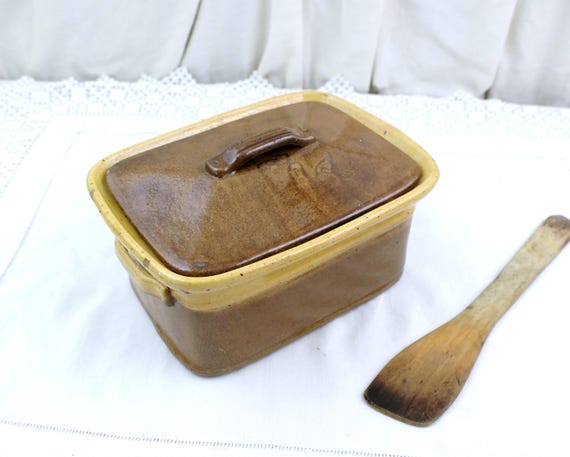 Rectangular Antique Traditional French Stoneware Pottery Tureen /Terrine / Paté Dish, Vintage Country Cottage Farmhouse Kitchenware France