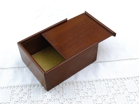 Small Antique French Mahogany Box with Sliding Lid, Little Vintage Storage Container made of Wood from France, Country Style Game Casket