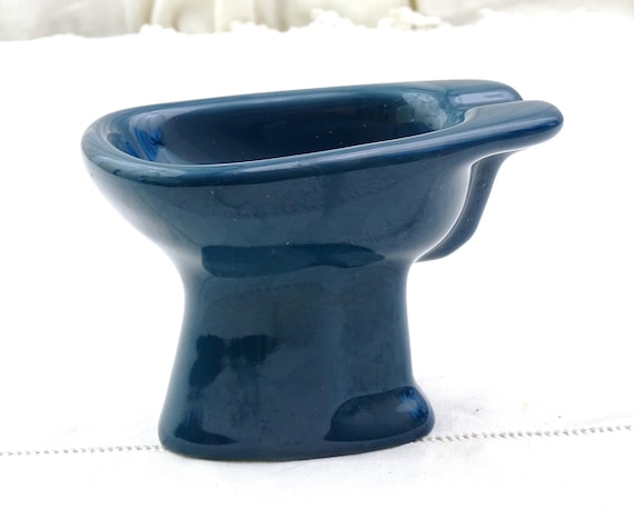 Vintage French Blue Ceramic Bidet Promotional Collectible Ashtray, Curio Fun Smoking Accessory from France, Comedy Bathroom Pottery Ash Tray