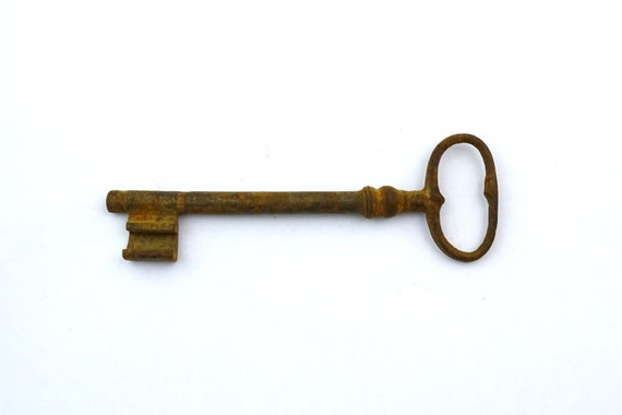 Large Antique French Handmade Rusty Iron Skeleton Key, Vintage Victorian Metal Lock Accessory from France, Flea Market Brocante Home Decor