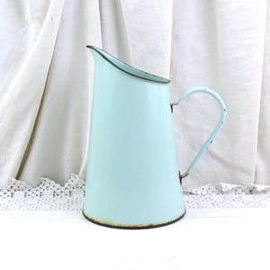 Antique French Mint Green Enamelware Pitcher, Retro Vintage Shabby Chateaucore Enamel Jug,  Farmhouse Rustic Cottagecore Shelf Chic Decor