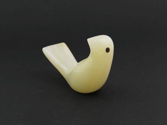 Vintage Carved Polished Pale Veined Onyx Stylized Bird Figurine, Retro Stone Minimalist Animal Statuette, Simple Natural Marble Home Decor