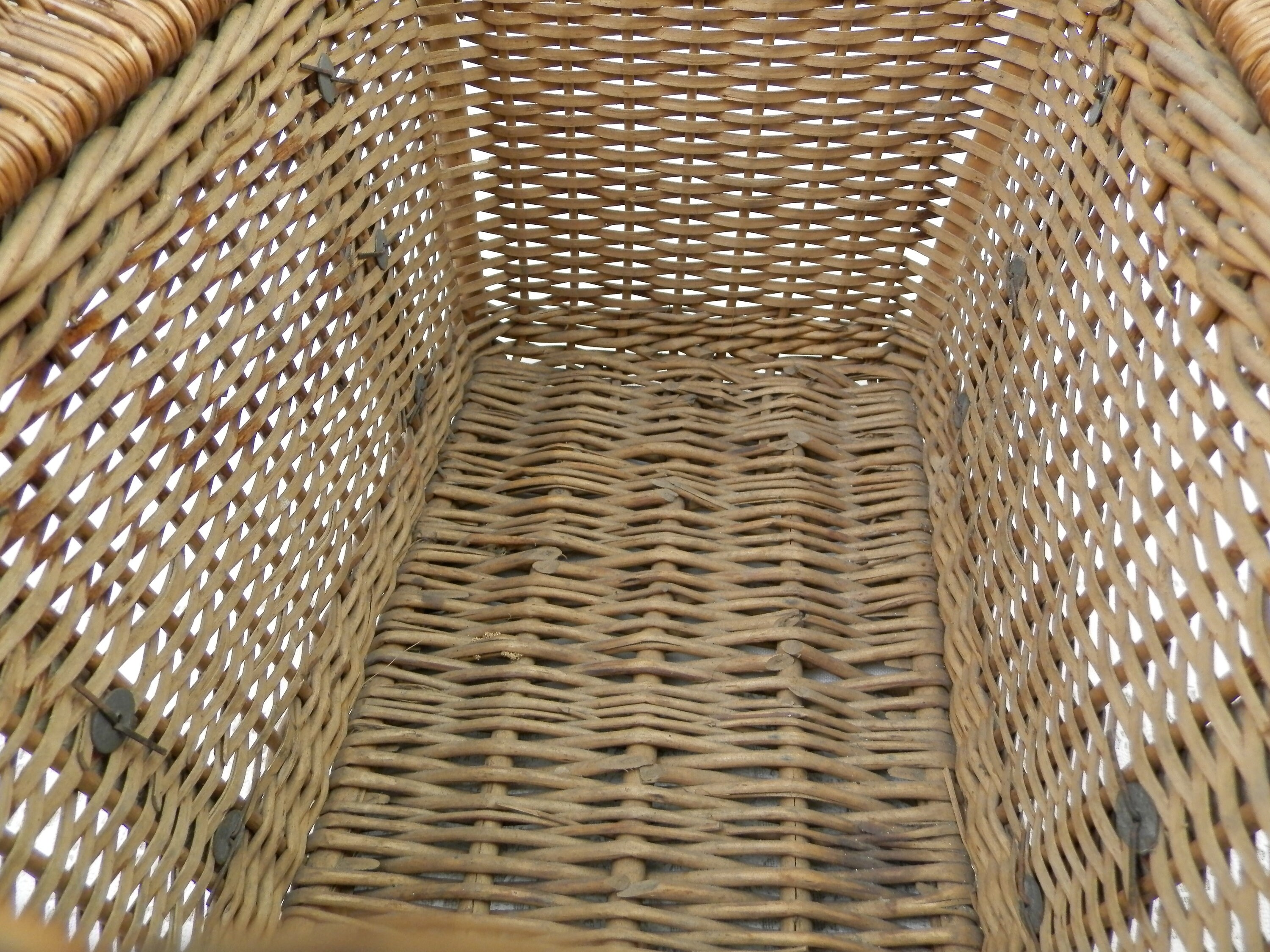 Antique French Wicker Picnic Basket by Champagne House Coste Folcher with Leather Handle and