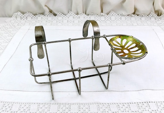 Antique French Bathtub Caddy, Vintage Metal Soap Sponge Holder, Wire Bath Rack, Bathroom Decor, Mid Century Bath Accessory, Country Home