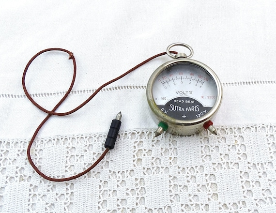 Vintage French Small Portable Round Voltmeter the Dead Beat Sutra Paris for Testing Electricity, Retro 1930s Electrician Accessory France