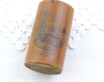 Antique Mauchline Ware Victorian Wooden Round Box For Singer Sewing Machine Needles with Image of the High Street Montrose in Scotland