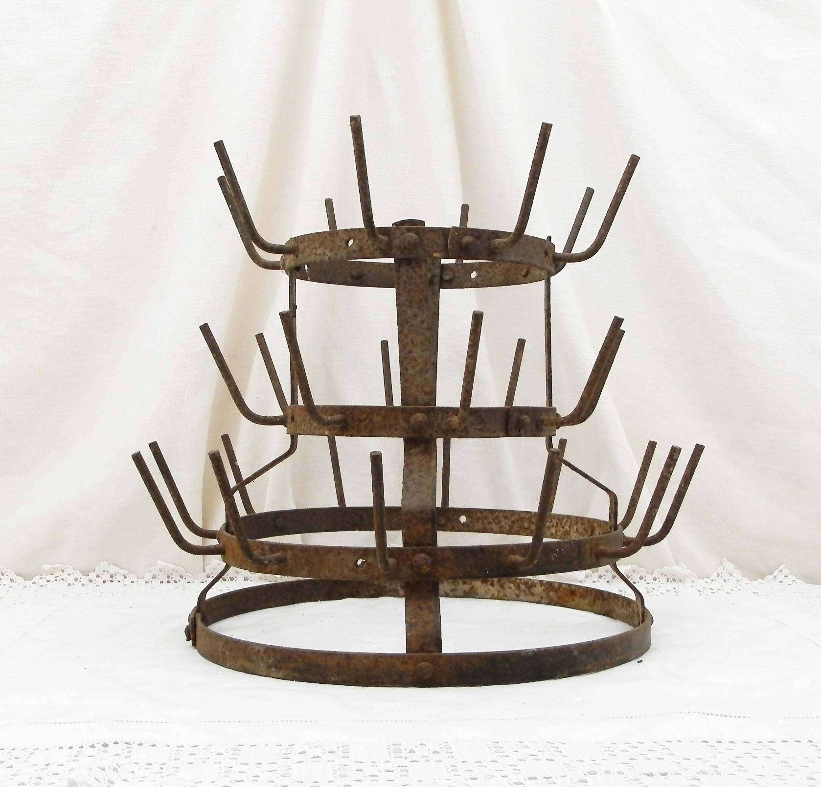 Small Antique French Wine Bottle Drying Rack / Holder for 28 Bottles