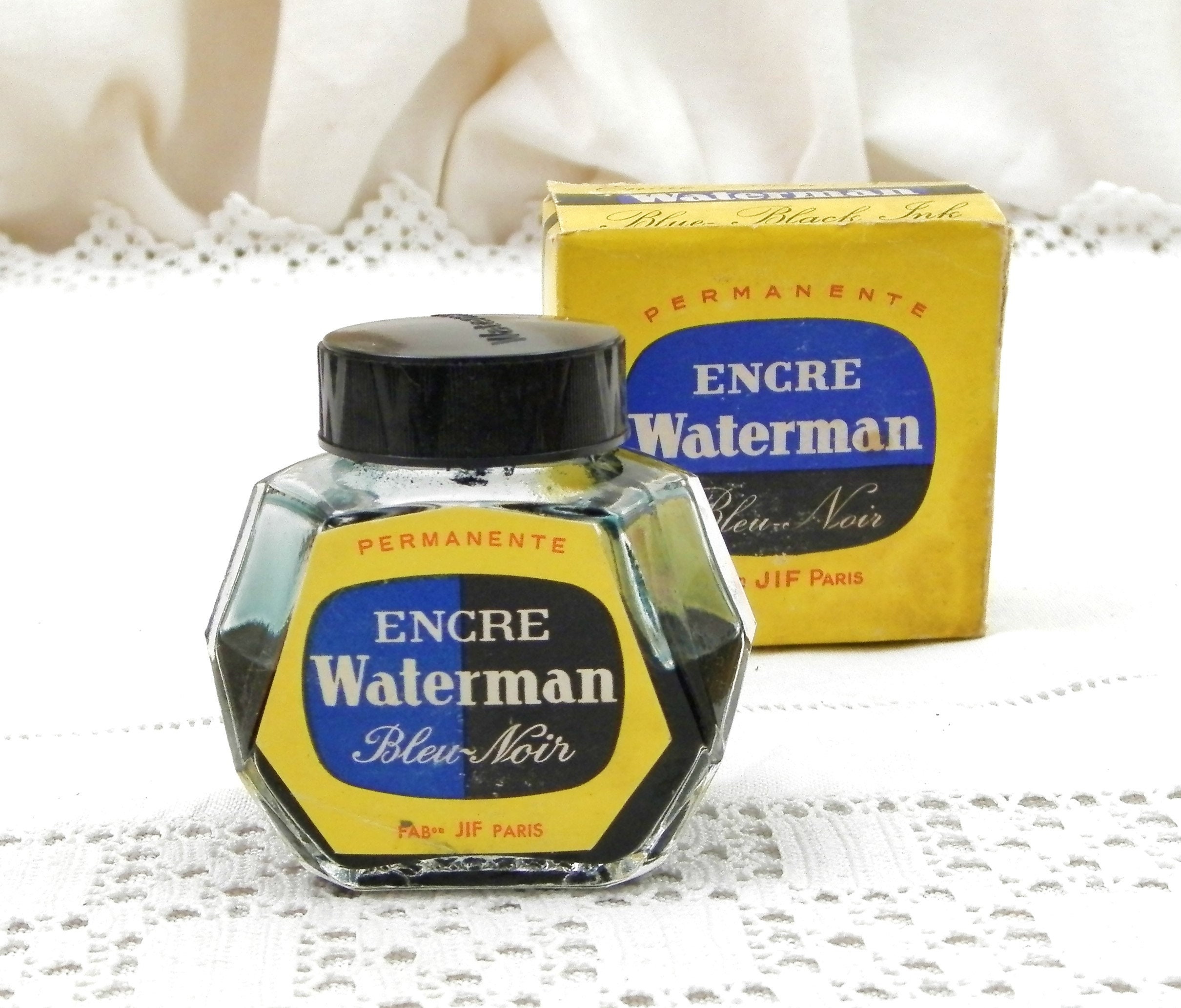 Vintage Boxed Bottle of Blue-Black Waterman Ink by Jif Paris, Retro French  Writing Equipment, 1960s Fountain Pen Accessory from France