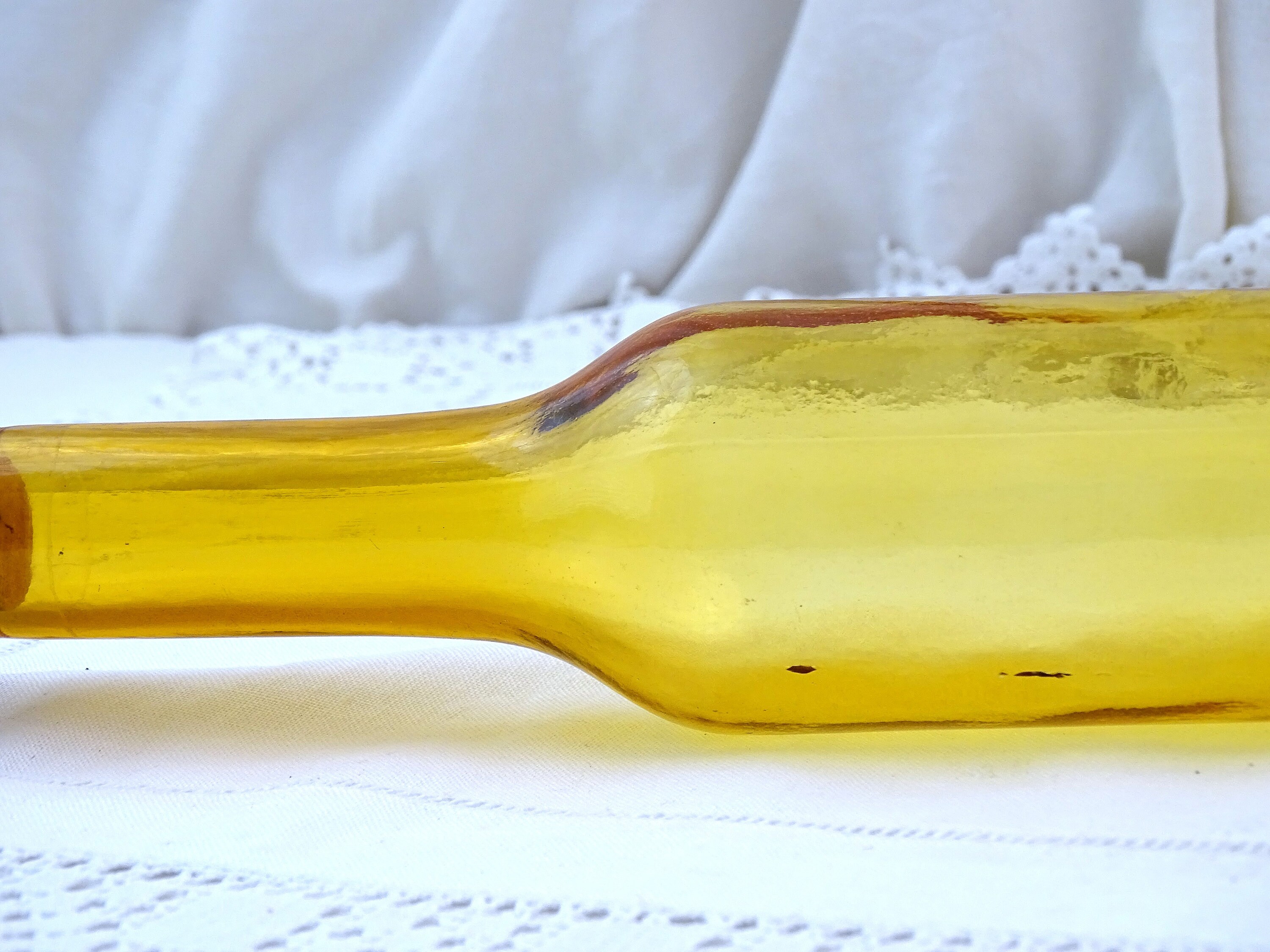 Vintage French Long Amber Glass Rolling Pin with Cork Stopper, Retro