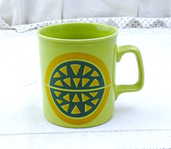 Small Vintage English Staffordshire Potteries Lime Green Coffee Mug with Abstract Pattern, Retro 60s Tea Cup Made England, Teatime Drinking