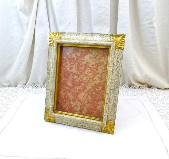 Large Vintage French Free Standing or Wall Mounted Portrait Frame in Gold and Beige, Hollywood Regency 1950s Style Picture Frame from France