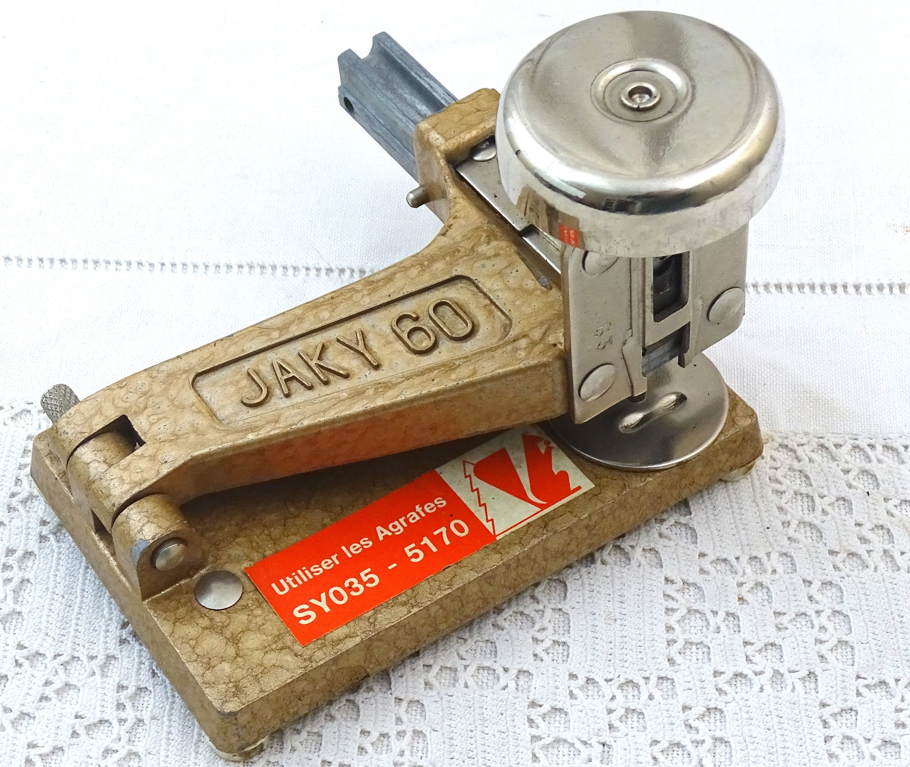 Vintage French Working Mid Century Industrial Metal Hand Stapler Jaky