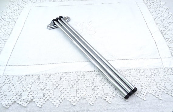 Vintage French Unused Wall Mounted Chrome Plated Swivel Towel Rack with 3 Rods, Retro 1930s Bathroom Silver Tone Towel Hanger from France