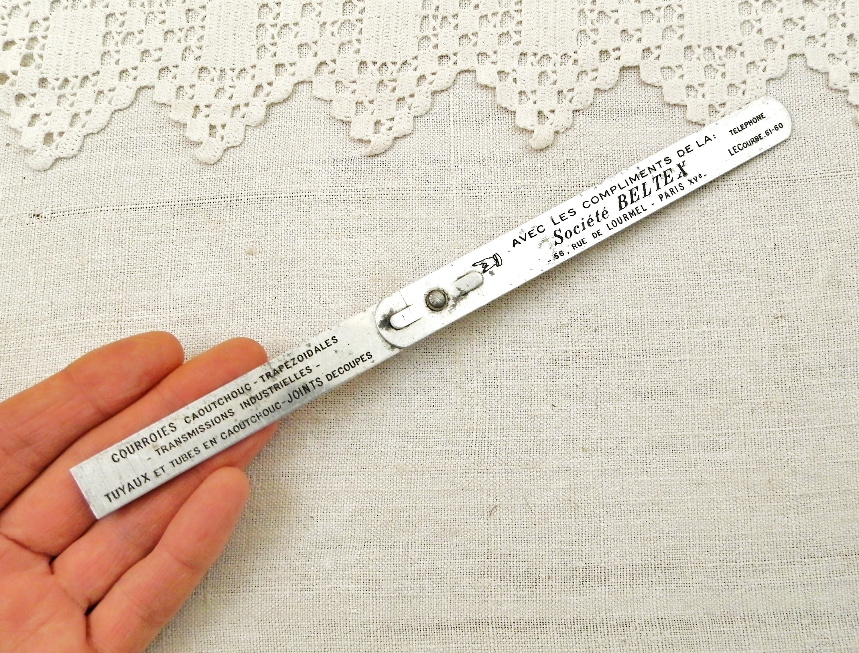 Small Vintage French Folding Pocket Metal Ruler in Centimeters Publicity  Gift for Societe Beltex Paris, Retro Measuring Tool from France