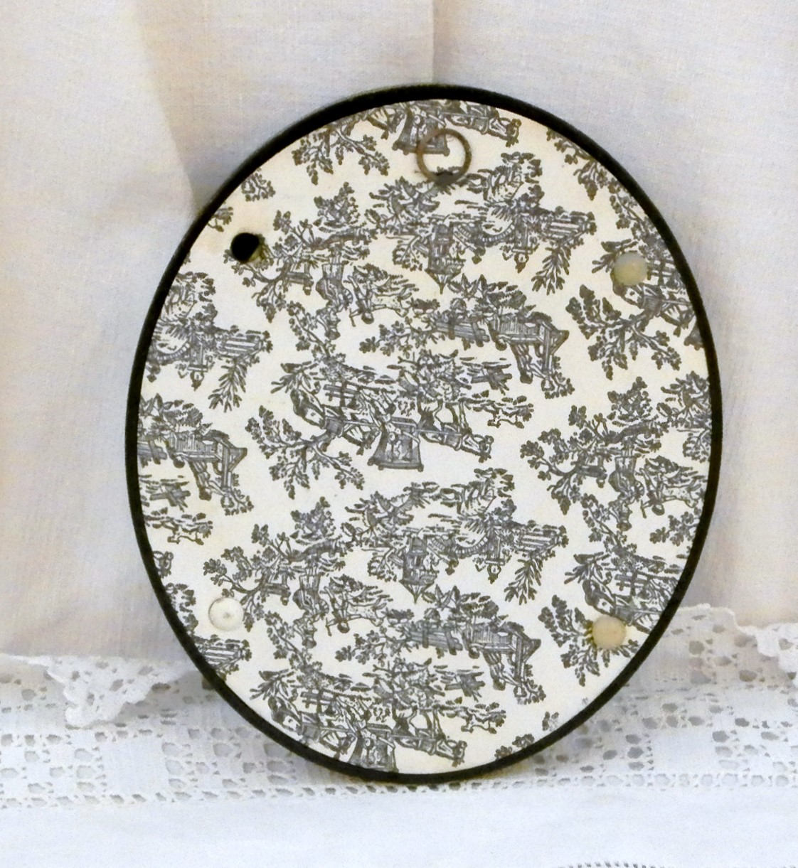 Vintage Oval Domed Glass Picture Frame with Dried Flower Composition