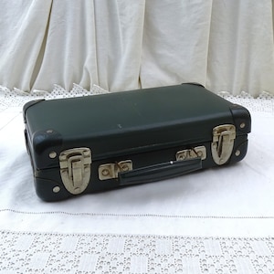 Maleta pequeña vintage francesa de cartón verde oscuro, maleta retro para niños, equipaje de viaje de estilo antiguo, ideal para mercadillos.
